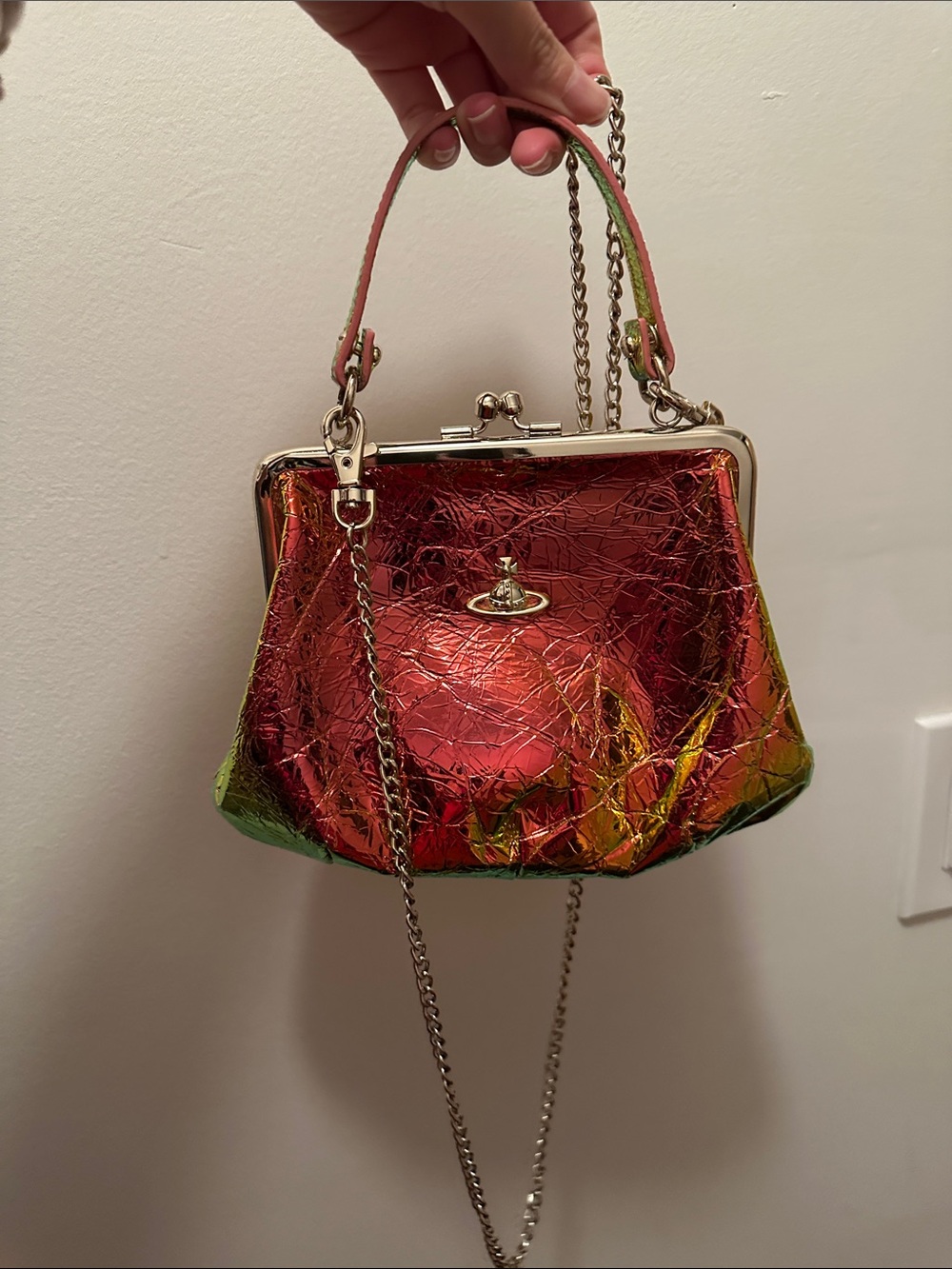Rare!!!!! Vivienne Westwood Iridescent Red and Green Frame Clutch